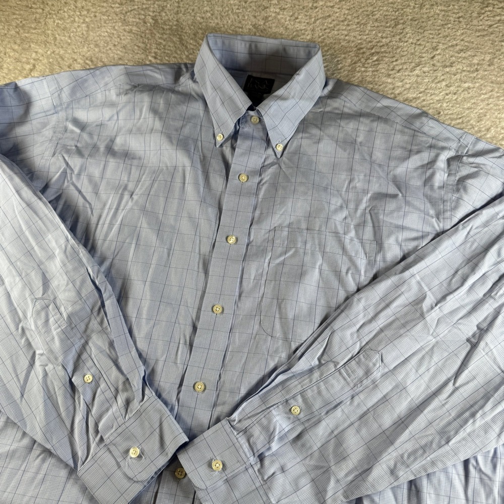 Jos A Bank Button Down Shirt Mens 17.5 36 Blue Traveler Collection Plaid Used
